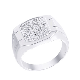 Печатка из белого золота с бриллиантом