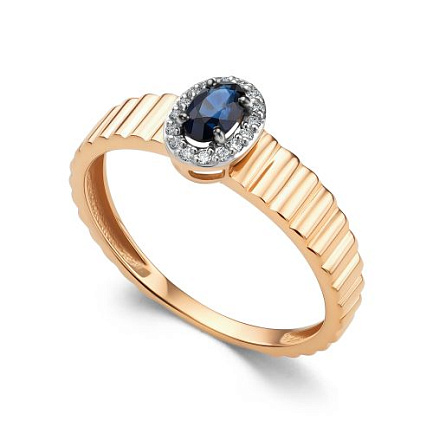 Кольцо из красного золота с бриллиантами, сапфиром