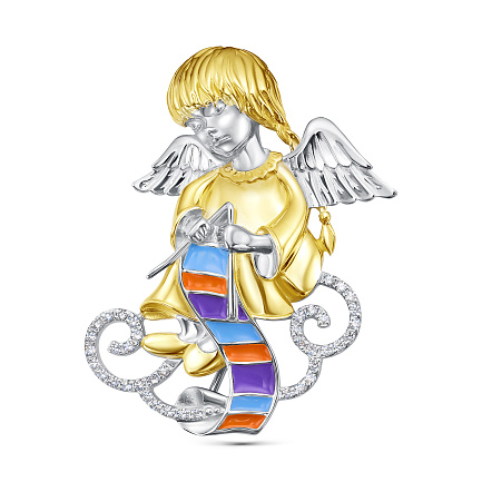 Брошь из серебра с фианитами