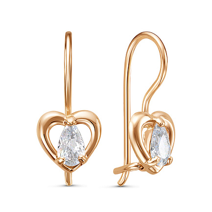 Серьги с французским замком из красного золота с фианитами