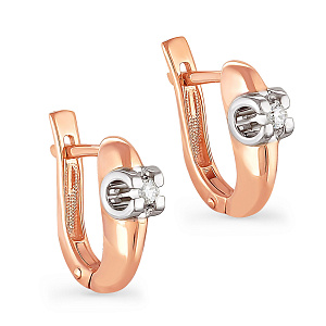 Серьги с английским замком из красного золота с бриллиантами