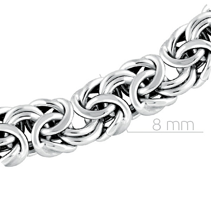 Цепь пустотелая из серебра, плетение византийское