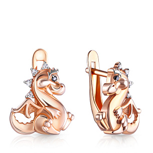 Серьги детские из серебра с фианитом и золочением