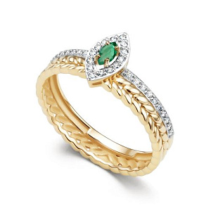 Кольцо из желтого золота с бриллиантами, изумрудом