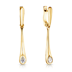 Серьги с английским замком из желтого золота с бриллиантом