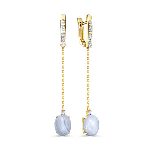 Серьги с английским замком из желтого золота с агатом