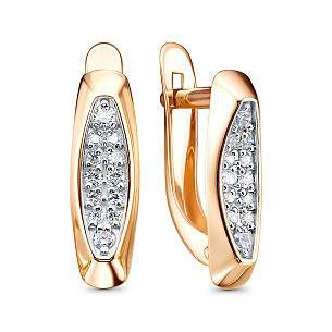 Серьги с английским замком из красного золота с фианитом