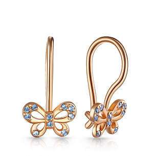 Серьги с французским замком из серебра с фианитом и золочением