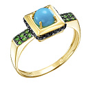 Кольцо из желтого золота с бриллиантами, бирюзой