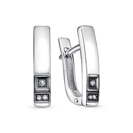 Серьги с английским замком из серебра с бриллиантами