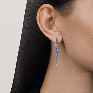 Серьги с английским замком из белого золота с сапфиром