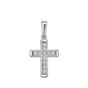 Крест из белого золота с бриллиантами