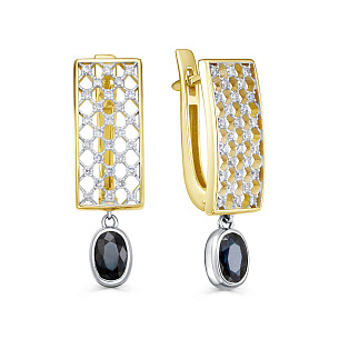 Серьги с английским замком из желтого золота с сапфиром