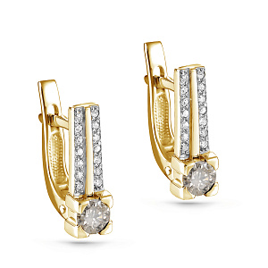 Серьги с английским замком из желтого золота с бриллиантами