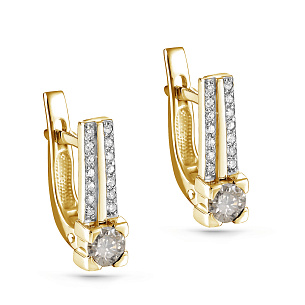 Серьги с английским замком из желтого золота с бриллиантом