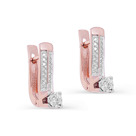 Серьги с английским замком из красного золота с бриллиантами