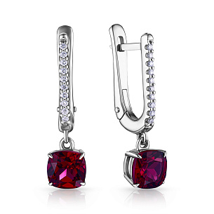 Серьги с английским замком из белого золота с родолитом