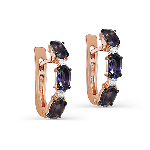 Серьги с английским замком из красного золота с бриллиантом