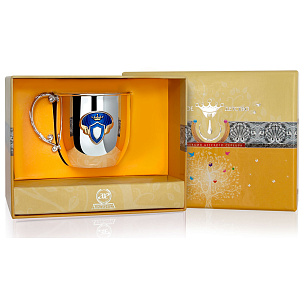 Серебряная детская кружка «Принц» с эмалью и позолотой