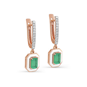 Серьги с английским замком из красного золота с изумрудом