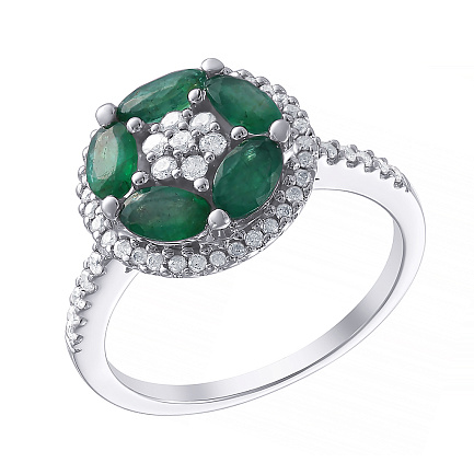 Кольцо из белого золота с бриллиантами, изумрудами