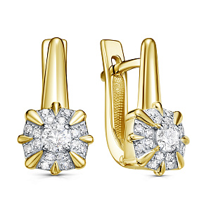 Серьги с английским замком из желтого золота с бриллиантами