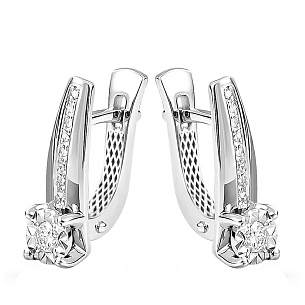 Серьги с английским замком из белого золота с бриллиантом