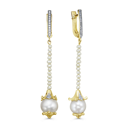 Серьги с английским замком из желтого золота с бриллиантами