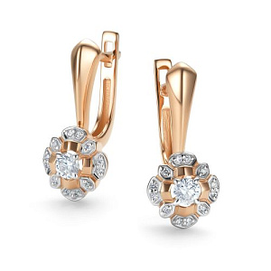 Серьги с английским замком из красного золота с бриллиантами