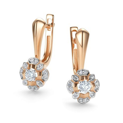 Серьги с английским замком из красного золота с бриллиантами