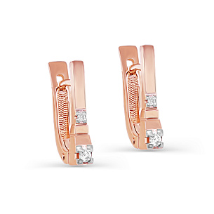 Серьги с английским замком из красного золота с бриллиантом