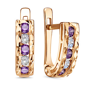 Серьги с английским замком из красного золота с фианитом