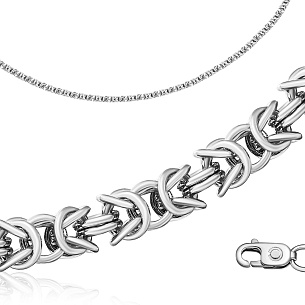 Цепь ручной работы из серебра, плетение византийское