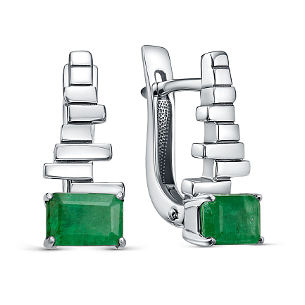 Серьги с английским замком из серебра с изумрудами