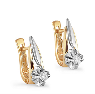 Серьги с английским замком из желтого золота с бриллиантом