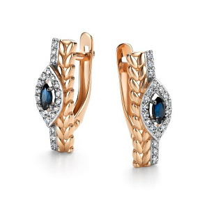 Серьги с английским замком из красного золота с бриллиантами