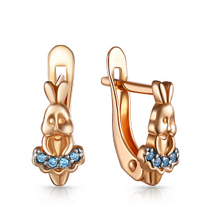 Серьги с английским замком из серебра с фианитом и золочением