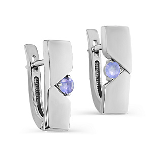 Серьги с английским замком из серебра с танзанитом