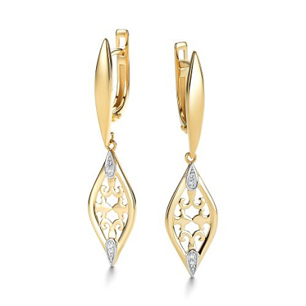 Серьги с английским замком из желтого золота с бриллиантами