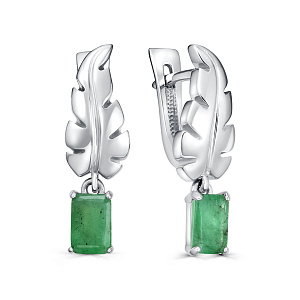 Серьги с английским замком из серебра с изумрудами