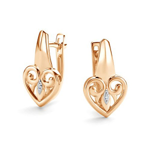 Серьги с английским замком из красного золота с бриллиантами