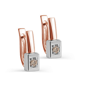 Серьги с английским замком из красного золота с бриллиантом