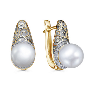 Серьги с английским замком из красного золота с жемчугом