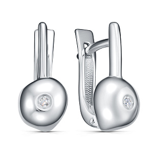 Серьги с английским замком из серебра с бриллиантом