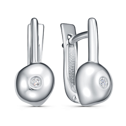 Серьги с английским замком из серебра с бриллиантами