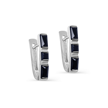 Серьги с английским замком из белого золота с сапфирами
