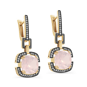 Серьги с английским замком из желтого золота с кварцем