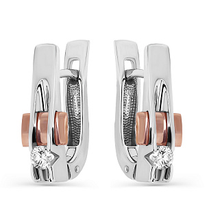 Серьги с английским замком из белого золота с бриллиантом