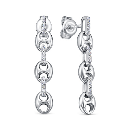 Серьги с английским замком из серебра с фианитами