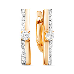 Серьги с английским замком из красного золота с фианитом